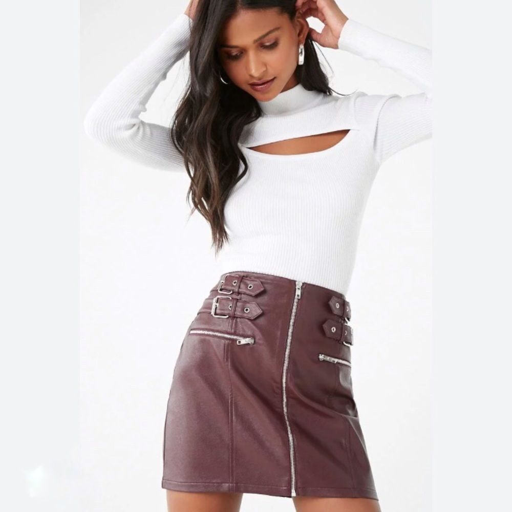 Forever 21 Faux Leather Buckled Mini Skirt